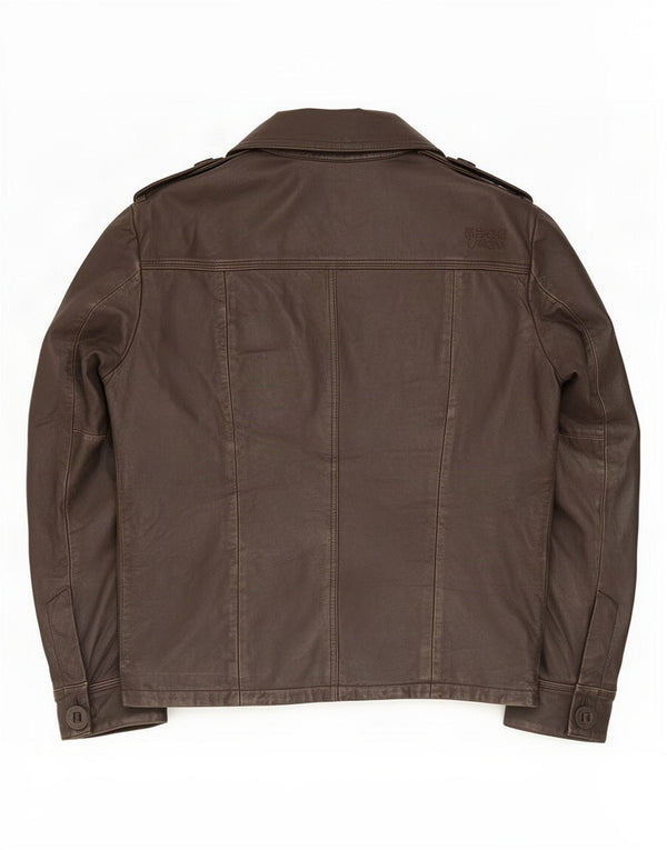 Giacca in pelle militare da uomo Superdry UK 40 grande marrone
