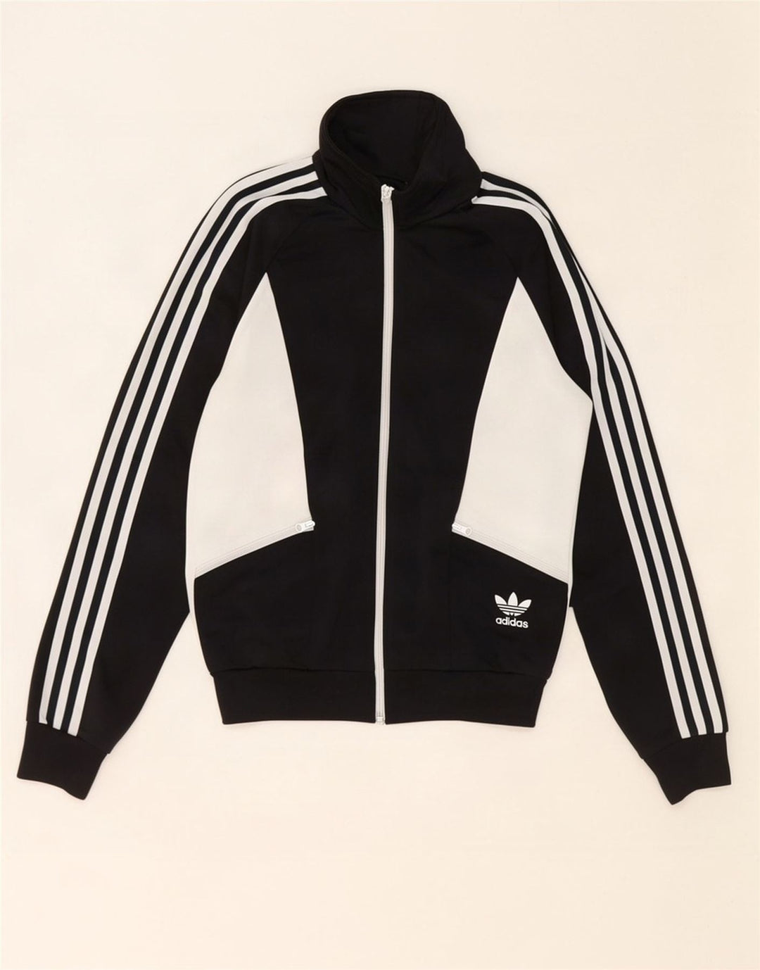 Giacca da tuta da donna Adidas UK 10 Small Nero Colourblock Poliestere