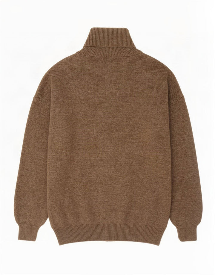 Maglione maglione vintage da uomo con collo alto marrone medio