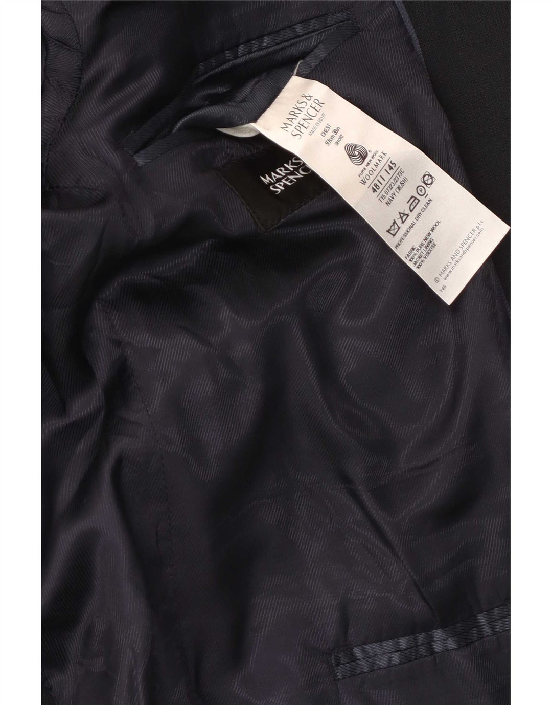 Giacca blazer a 2 bottoni da uomo Marks & Spencer EU 38 media blu navy lana vergine