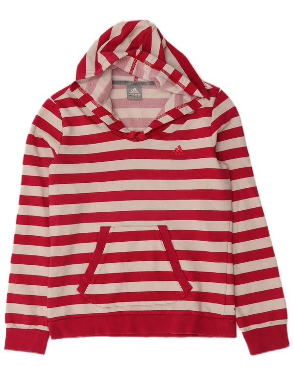 Felpa con cappuccio da donna Adidas UK 14 cotone a righe rosa medio