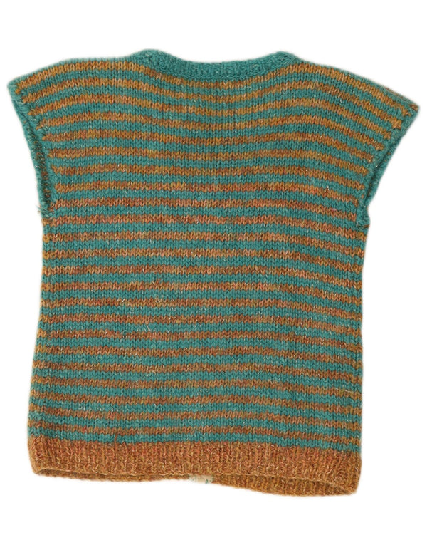 Maglione cardigan a maniche corte da donna vintage UK 12 verde medio a righe