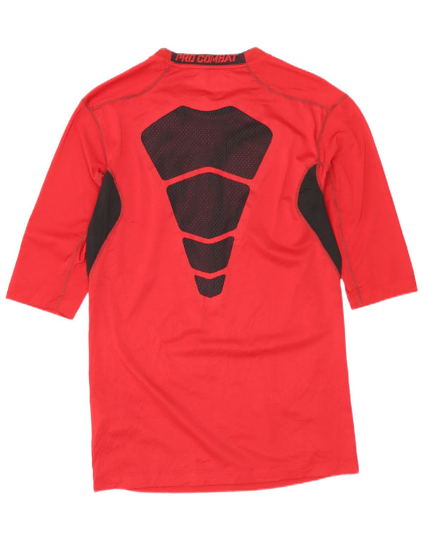 NIKE Top grafico da donna manica 3/4 UK 14 Large Rosso Colourblock Poliestere