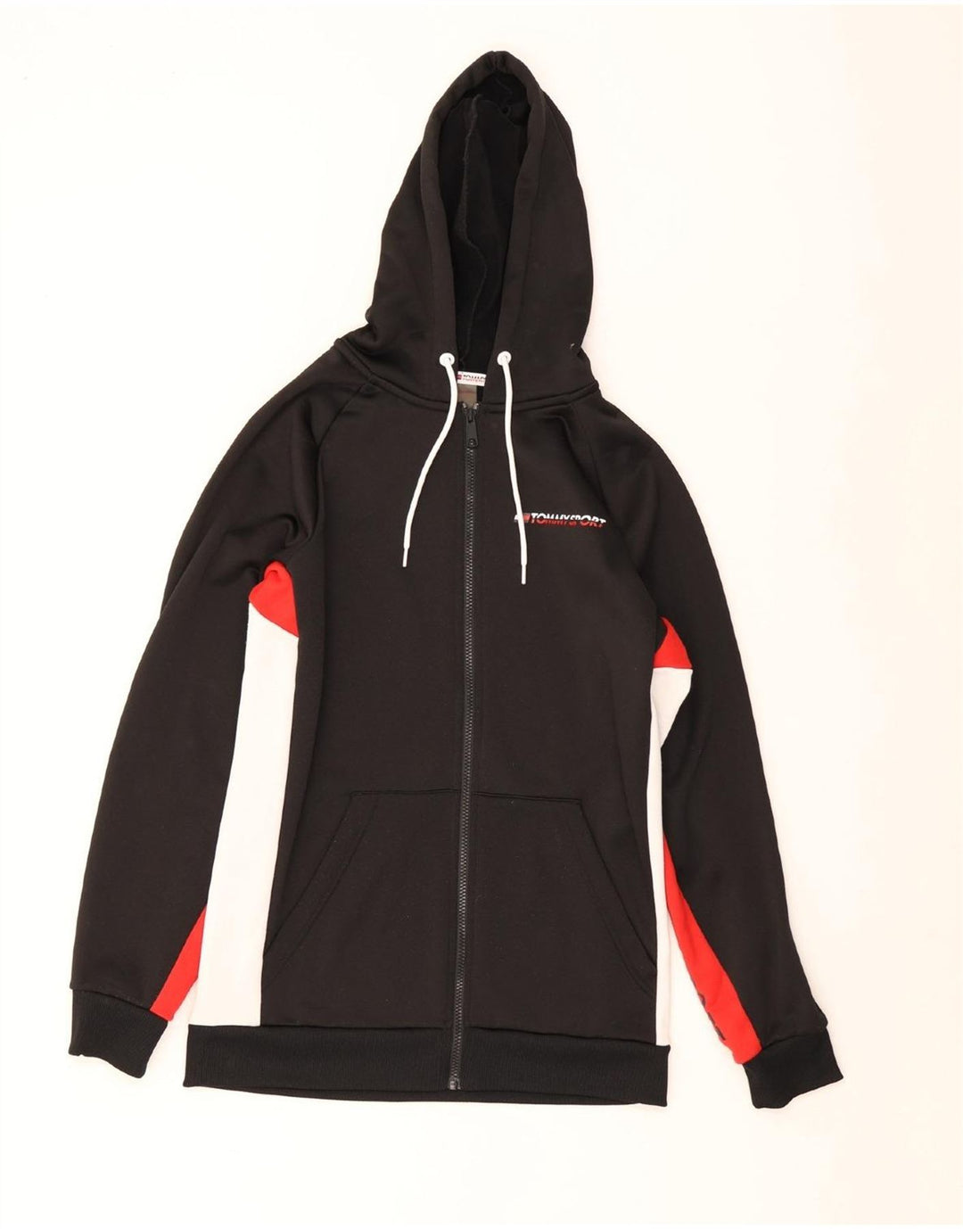 Maglione con cappuccio e zip da uomo Tommy Hilfiger piccolo in poliestere color block nero