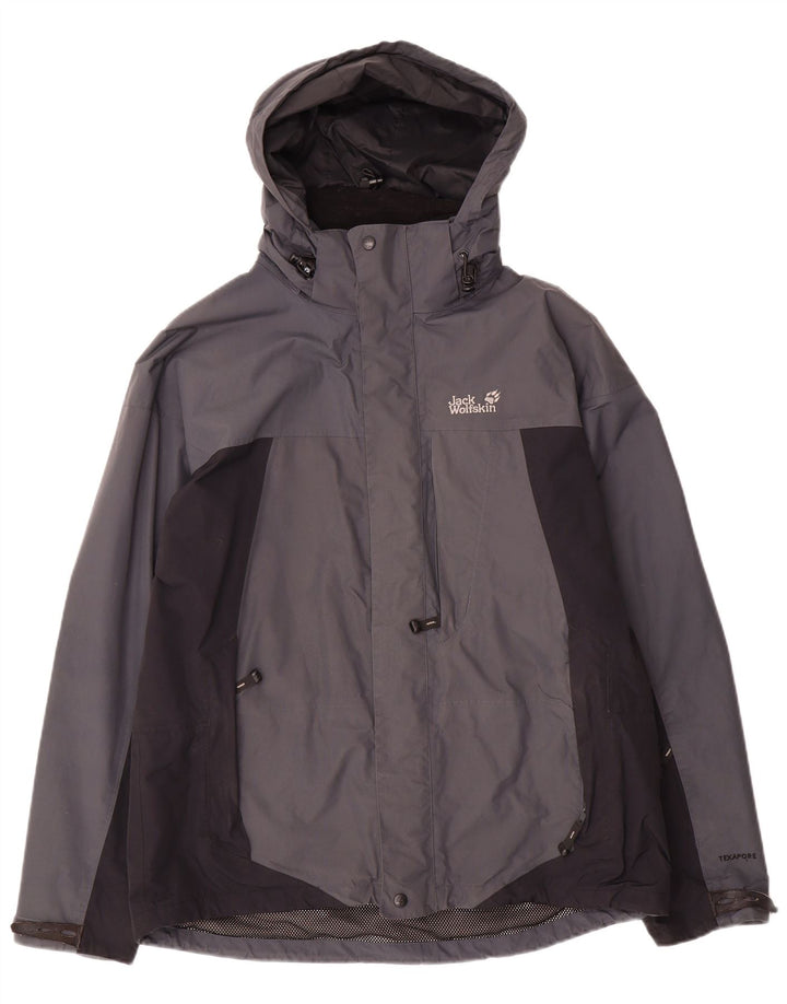 Giacca antipioggia con cappuccio da uomo Jack Wolfskin UK 36/38 Colore grigio medio