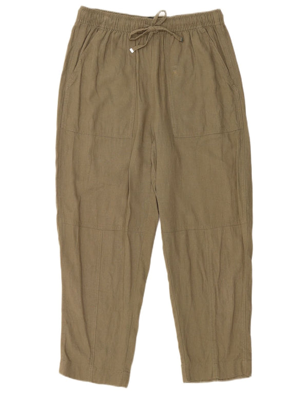 Pantaloni corti dritti a vita alta da donna Zara medi W30 L23 lino kaki