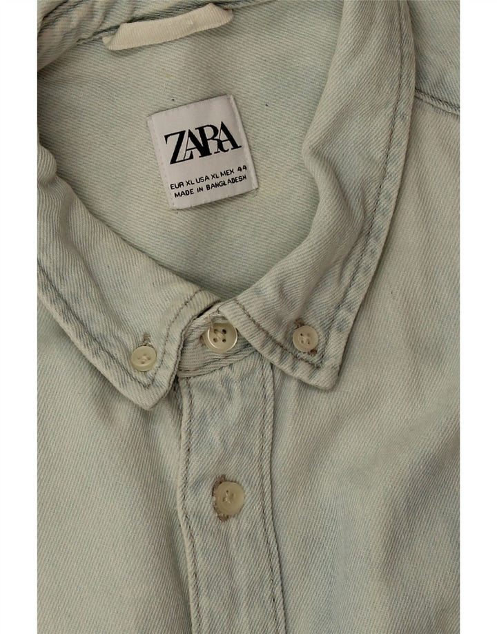 Camicia in denim da uomo Zara XL in cotone blu