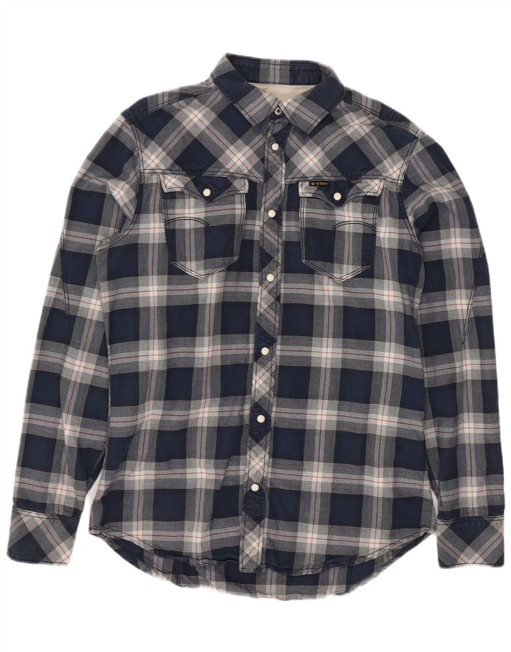 Camicia western da uomo G-Star in cotone a quadri blu medio