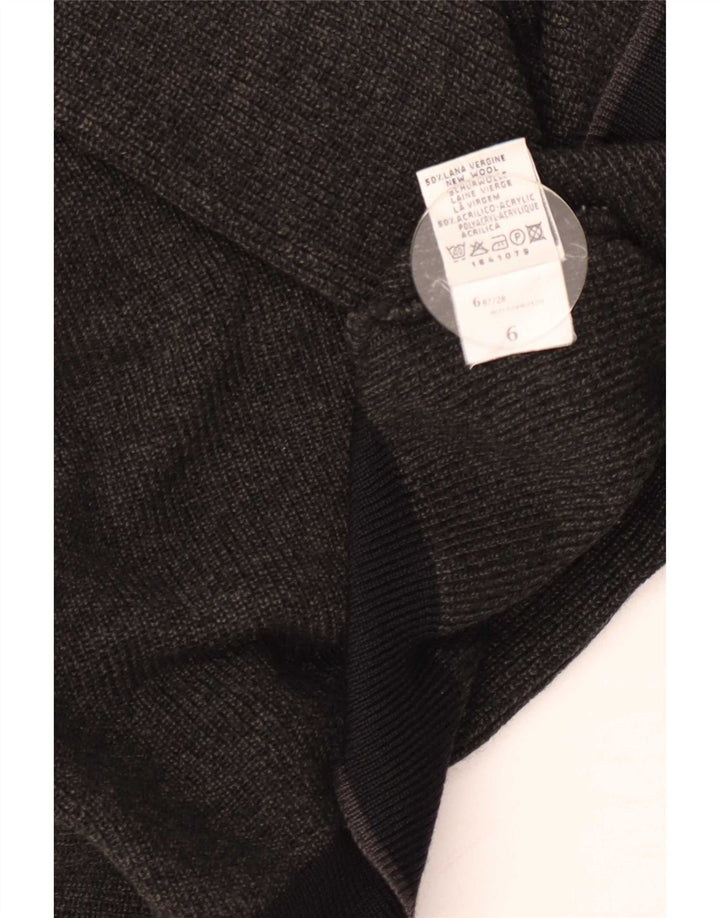 Maglione vintage da uomo con zip e collo in lana vergine a righe grandi grigie