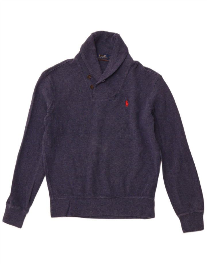 POLO RALPH LAUREN Maglione da uomo con collo a scialle piccolo in cotone blu navy
