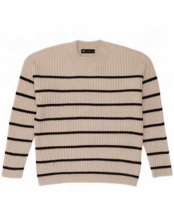 Maglione maglione girocollo da donna Marks & Spencer UK 10 piccolo a righe bianche