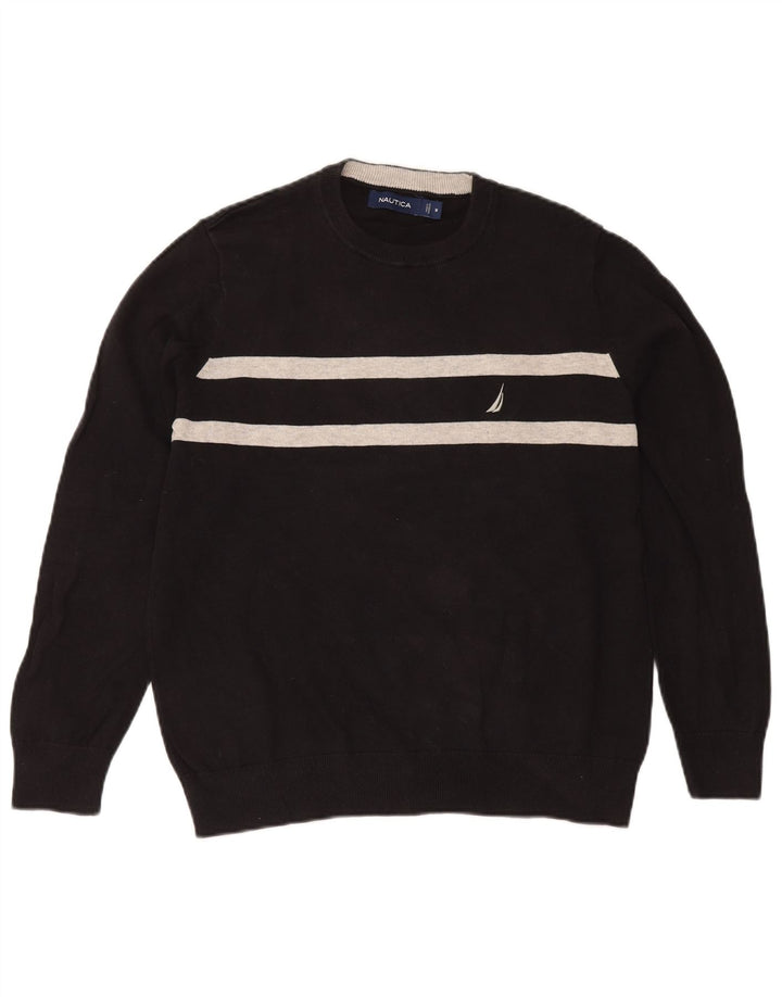 Maglione da uomo girocollo Nautica in cotone a righe nere medie