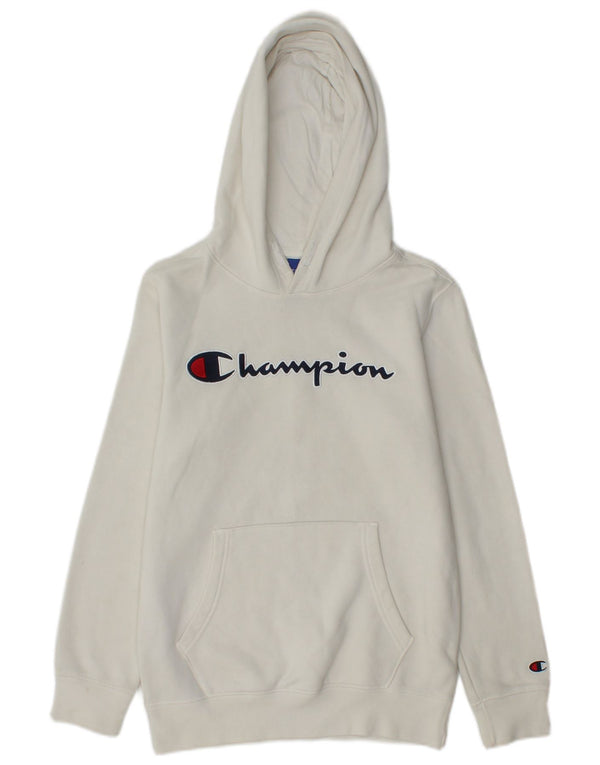 Maglione con cappuccio grafico da ragazzo Champion 11-12 anni grande in cotone bianco