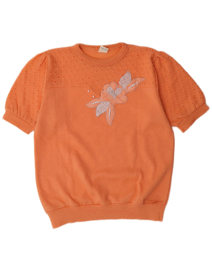 VINTAGE Womens Crew Neck Jumper Sweater EU 38/40 Medium Orange Floral