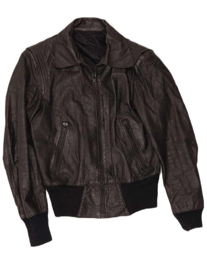 Giacca in pelle vintage da donna UK 8 piccola nera