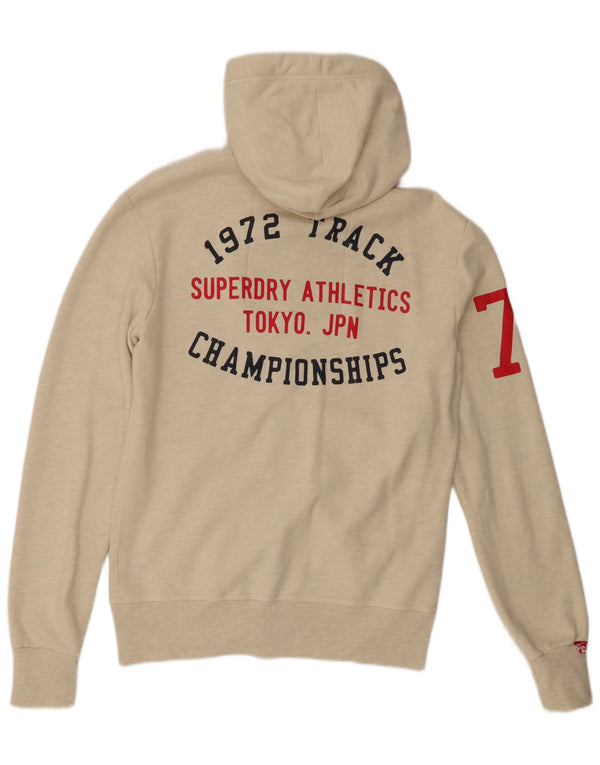 Maglione con cappuccio e zip grafica da uomo Superdry grande in cotone beige
