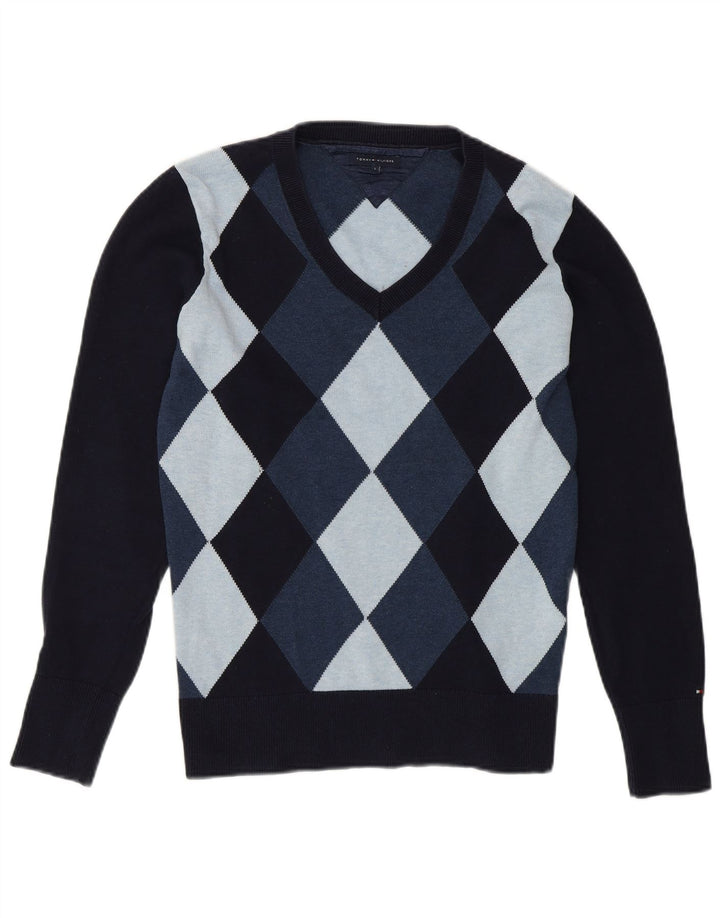 TOMMY HILFIGER Maglione da donna con scollo a V UK 14 Large Blu Navy