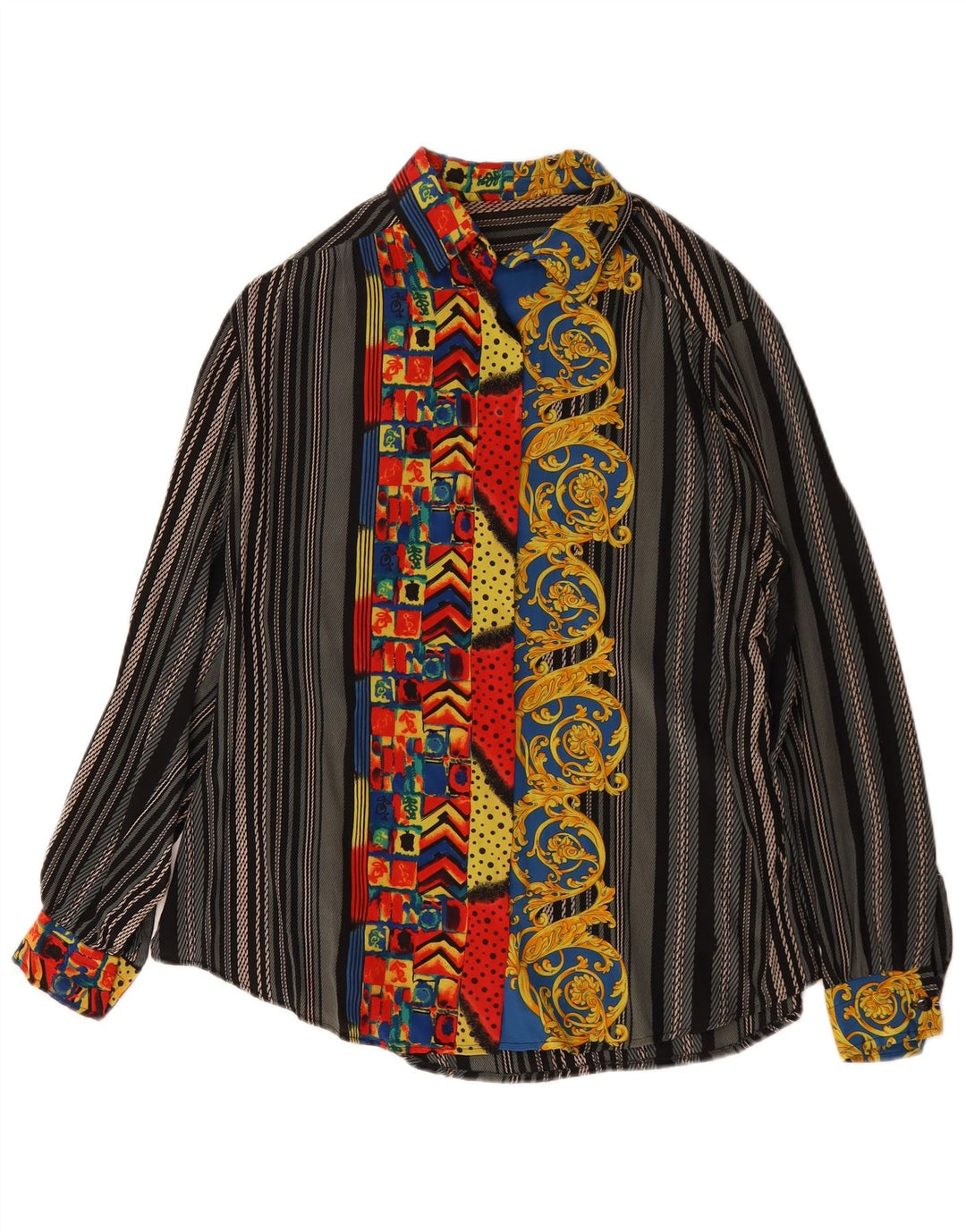 Camicetta camicia vintage da donna UK 14 grande grigio Paisley