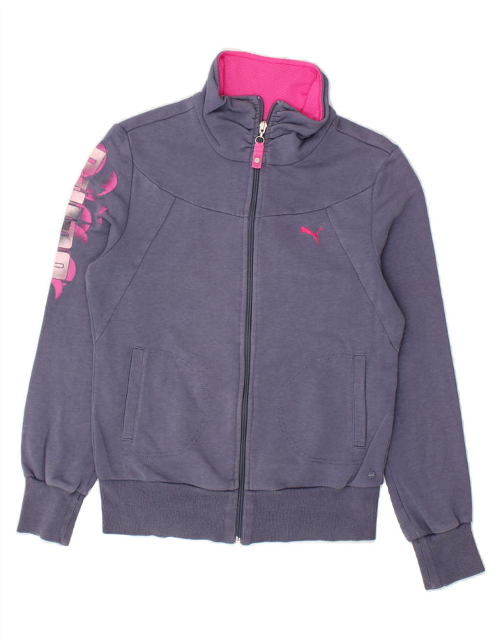 PUMA Womens Graphic Tracksuit Top Jacket UK 12 Medium Blue Cotton Vintage Puma and Second-Hand Puma from Messina Hembry 