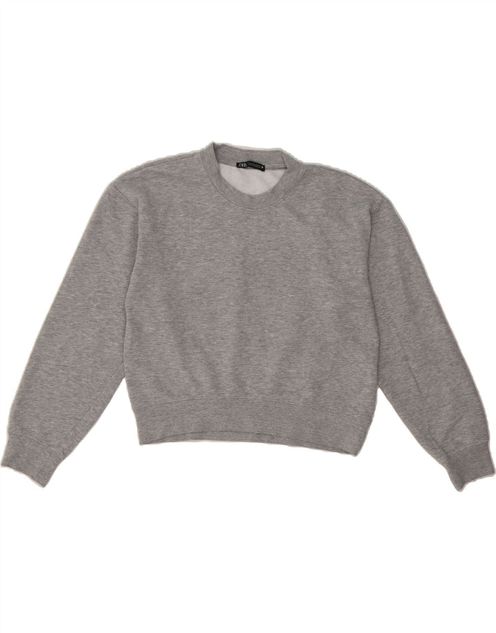 ZARA Womens Crop Oversized Sweatshirt Jumper UK 10 Small Grey Polyester Vintage Zara and Second-Hand Zara from Messina Hembry 