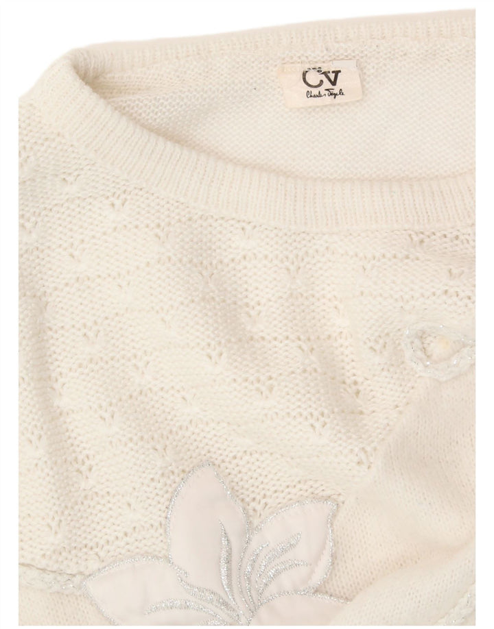 CHARLES VOGELE Womens Crew Neck Jumper Sweater UK 18 XL White Floral