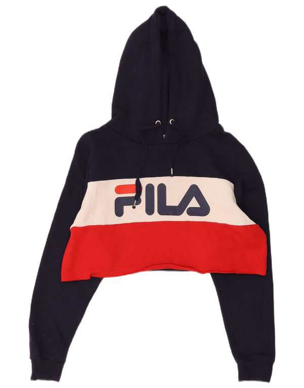 Felpa con cappuccio grafica corta da donna Fila UK 18 XL Blu navy Colourblock