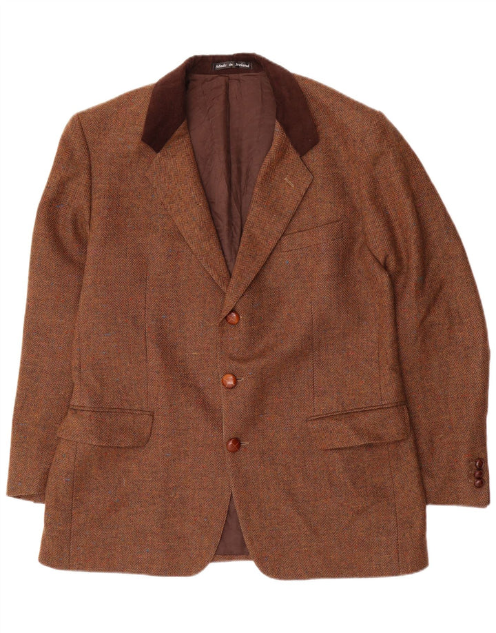 Giacca blazer da uomo a 3 bottoni John Molloy EU 52 XL lana a spina di pesce marrone