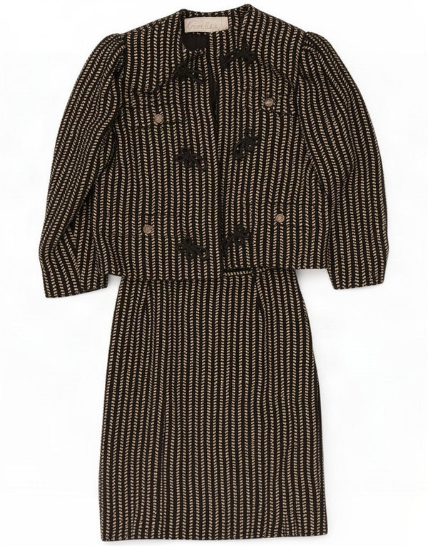 Set gonna vintage da donna in 2 pezzi IT 46 grande W30 a righe nere