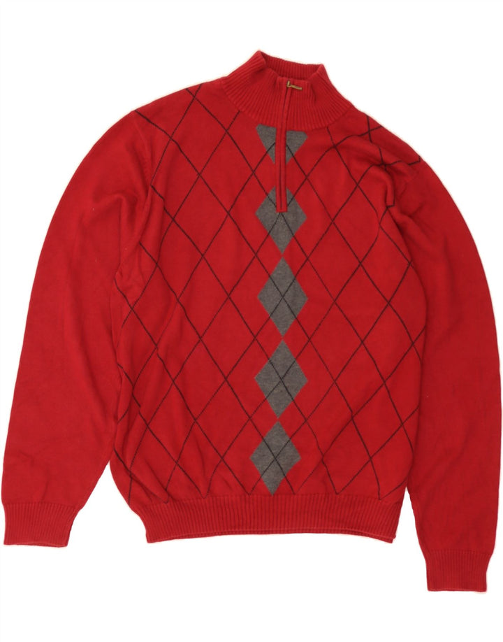 IZOD Mens Zip Neck Jumper Sweater Large Red Argyle/Diamond Cotton Vintage Izod and Second-Hand Izod from Messina Hembry 