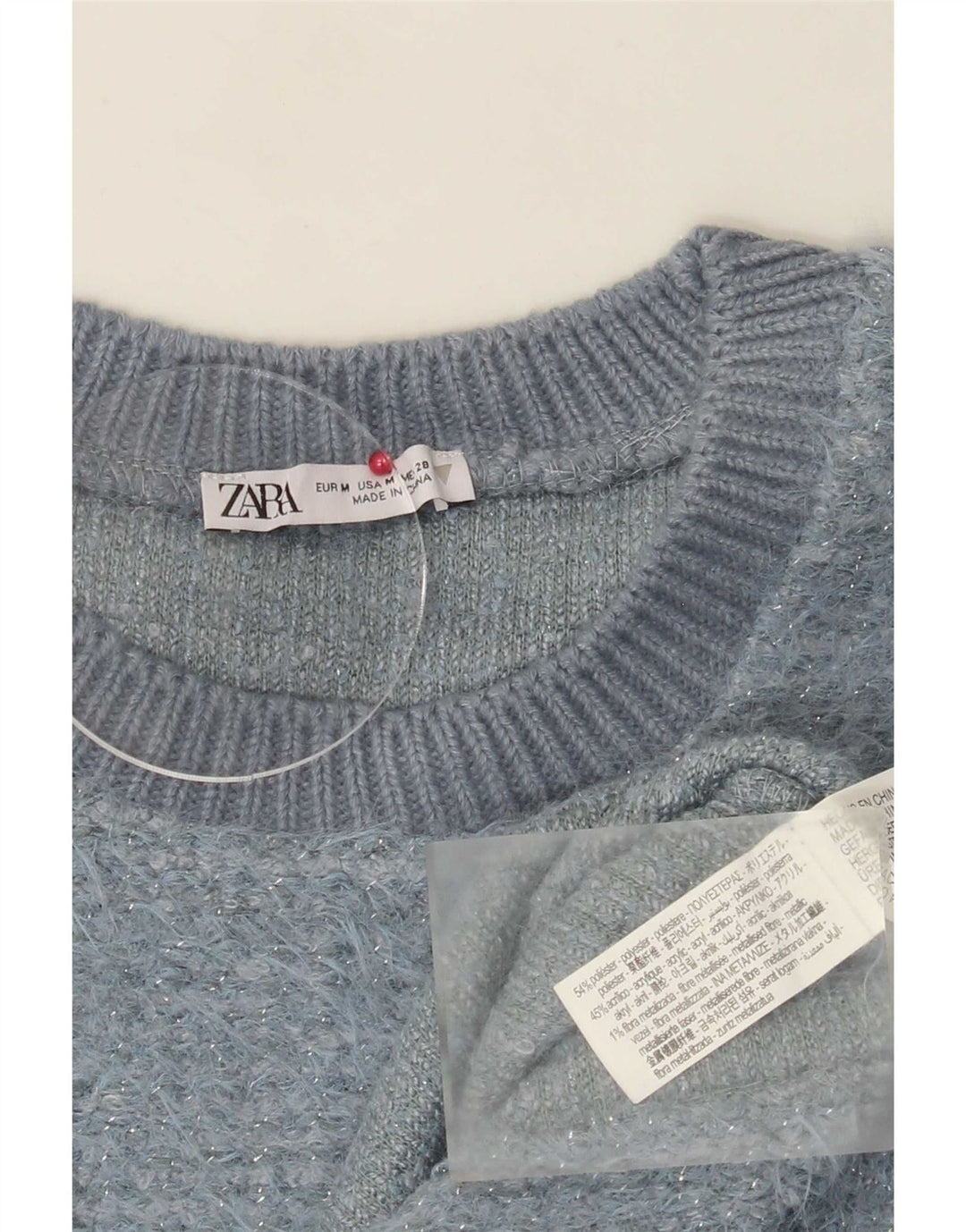Maglione corto girocollo da donna Zara UK 14 Poliestere blu medio