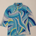BIAGGINI Womens Abstract Pattern 3/4 Sleeve Shirt Blouse IT 42 Medium Blue Vintage Biaggini and Second-Hand Biaggini from Messina Hembry 