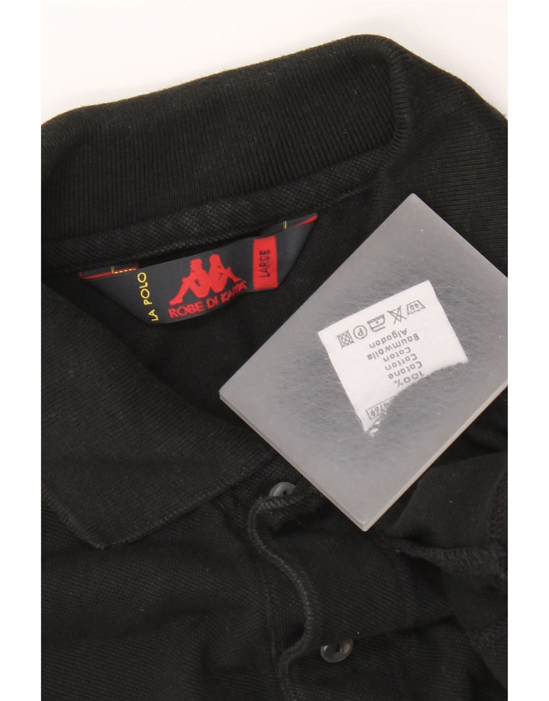 Polo Kappa Uomo Manica Lunga Large Nera in Cotone