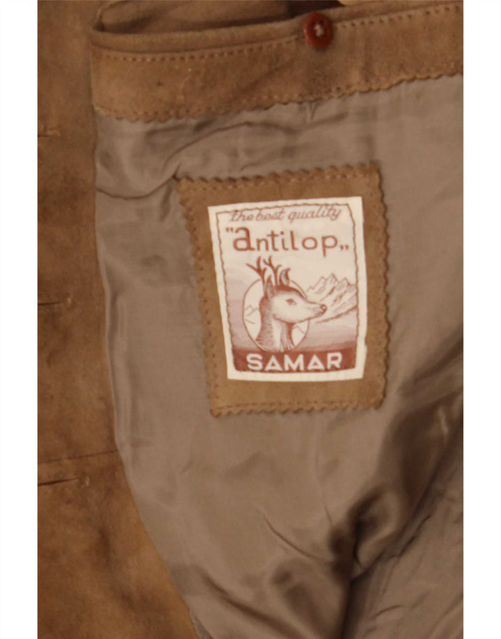 Giacca blazer in pelle scamosciata da donna a 4 bottoni Samar UK 14 Beige medio