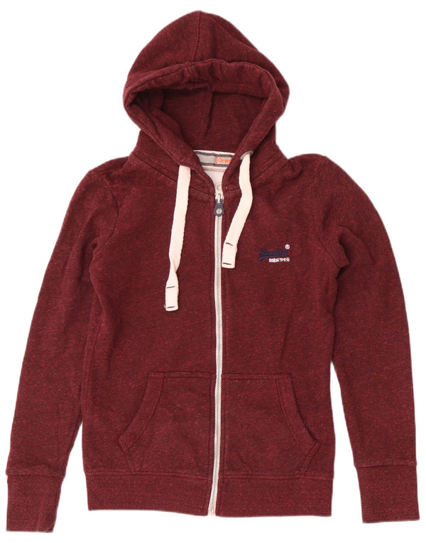Felpa con cappuccio e zip da donna Superdry UK 10 Small Poliestere screziato bordeaux