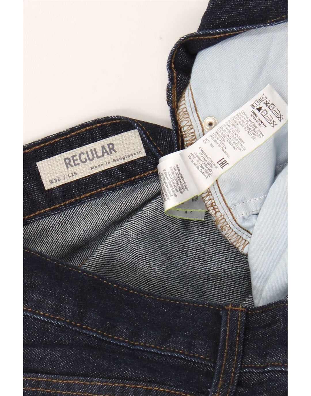 Jeans dritti regolari da uomo Marks & Spencer W36 L29 cotone blu navy