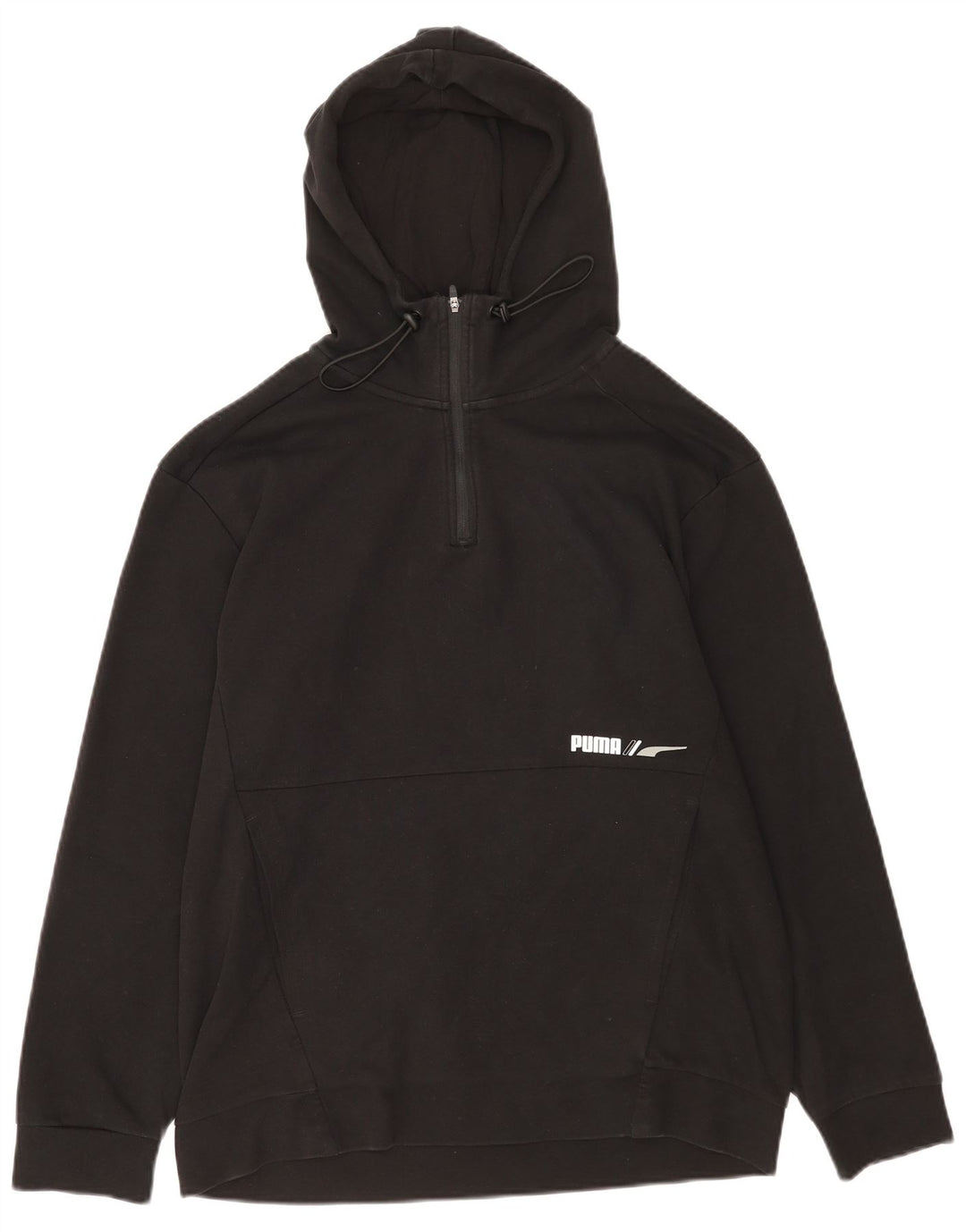 Felpa con cappuccio da uomo Puma con zip e collo, grande, in cotone nero