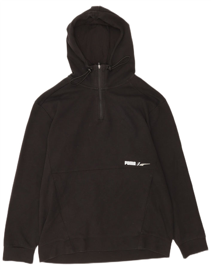 Felpa con cappuccio da uomo Puma con zip e collo, grande, in cotone nero
