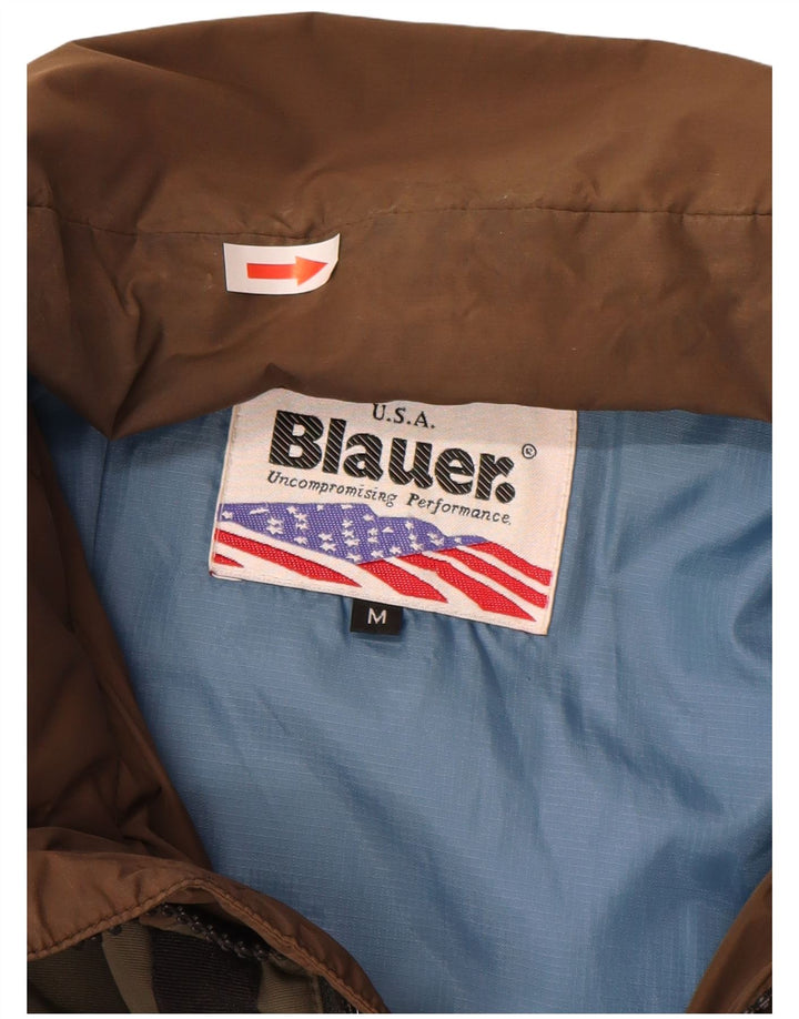 Blauer Giacca imbottita grafica da uomo UK 38 Nylon color block marrone medio