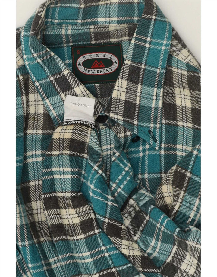 Camicia da Uomo Vintage in Flanella Piccolo Quadri Blu Cotone