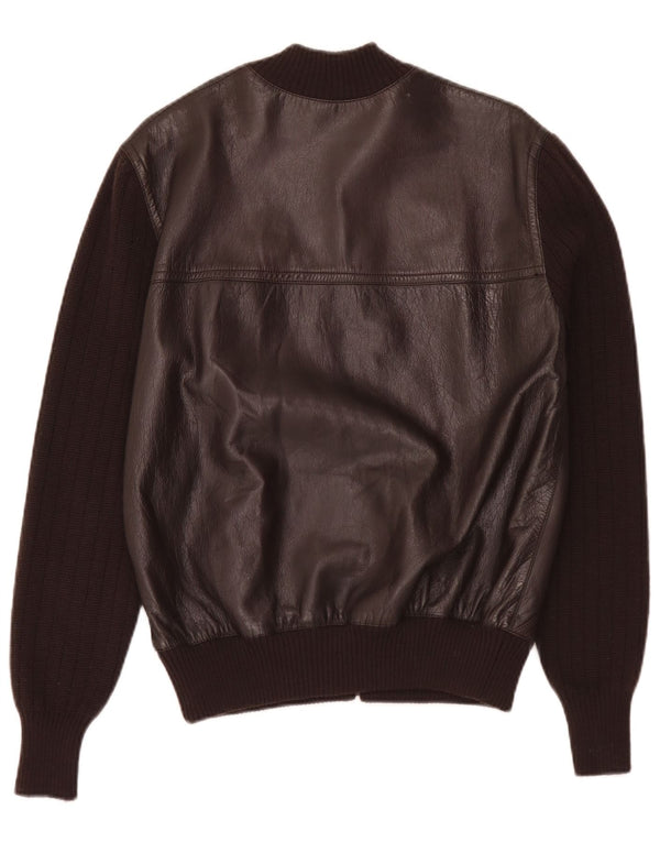Giacca in pelle lavorata a maglia da donna vintage IT 44 Marrone medio