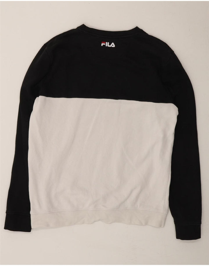 FILA Mens Graphic Sweatshirt Jumper Large Black Colourblock Vintage Fila and Second-Hand Fila from Messina Hembry 