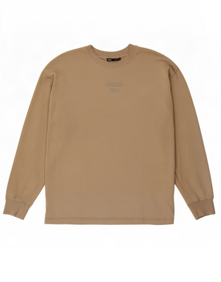 Top Zara da donna oversize a maniche lunghe in cotone beige medio