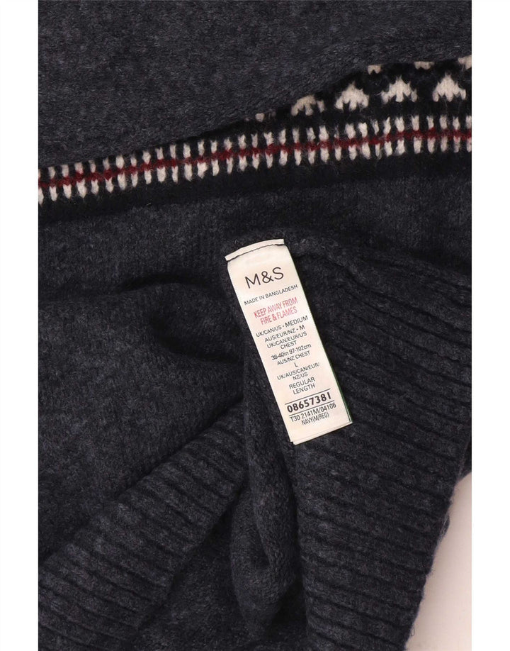 Maglione maglione a collo alto da uomo Marks & Spencer grande blu navy Fair Isle