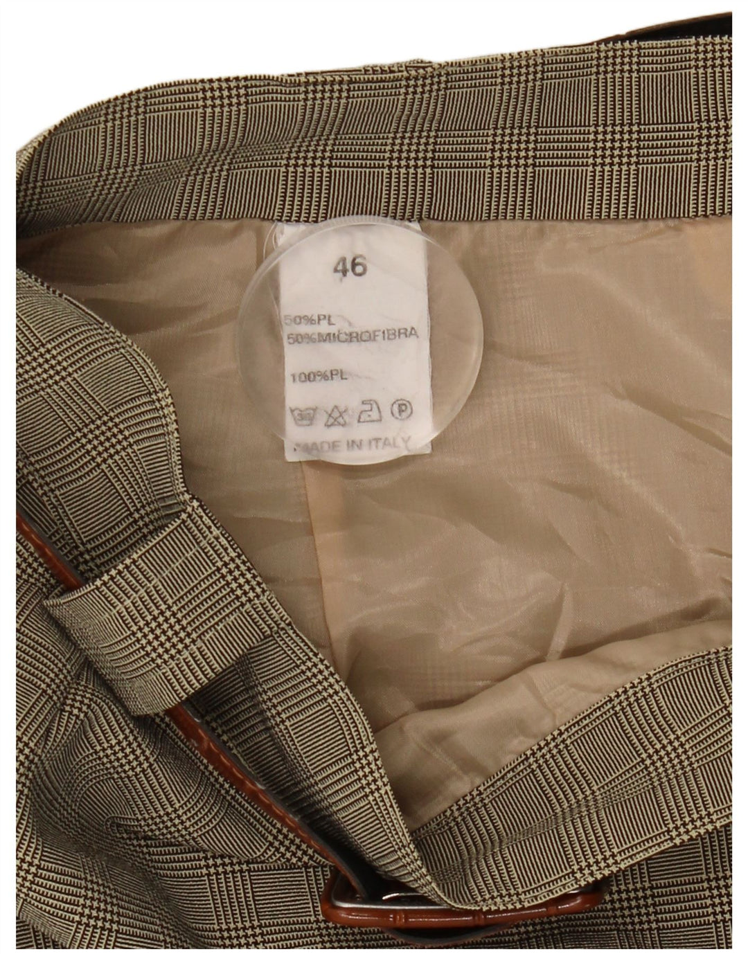 Gonna a trapezio da donna vintage IT 46 grande W28 poliestere a quadri kaki
