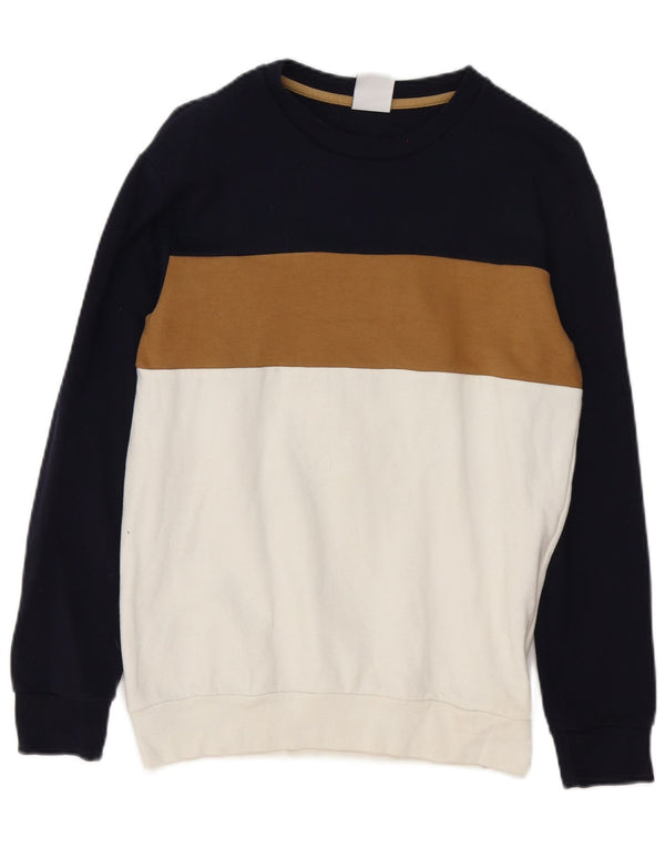 Felpa Zara da uomo, piccola, in cotone color block bianco