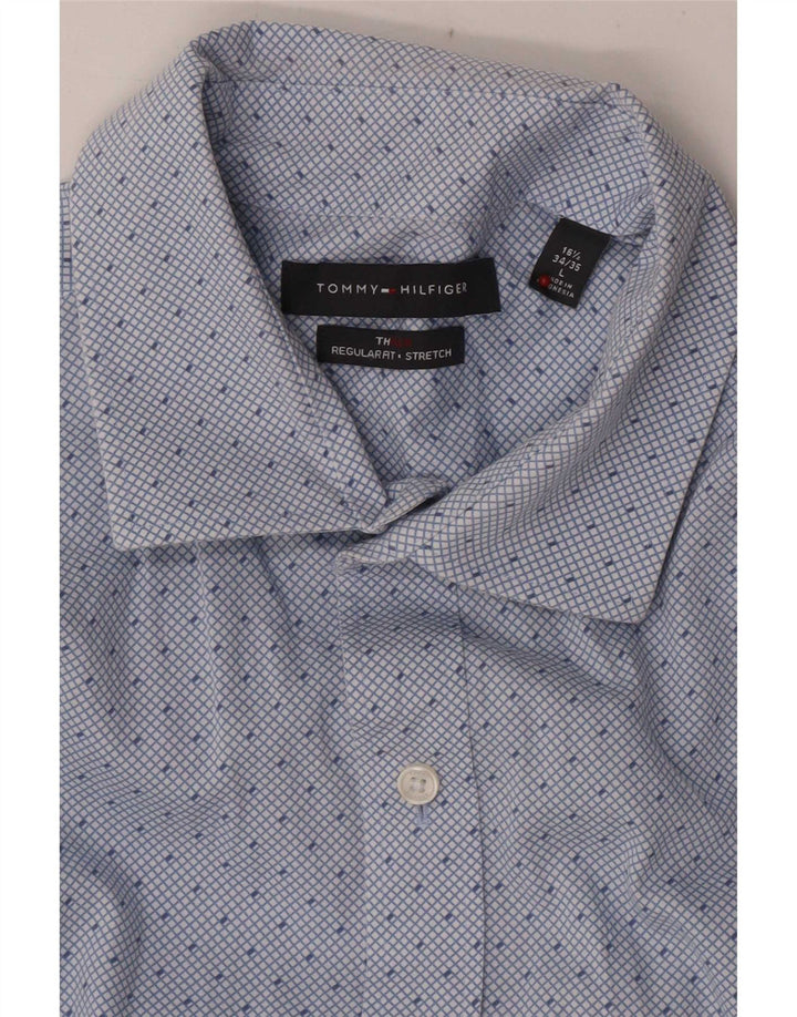 Camicia da uomo vestibilità regolare Tommy Hilfiger taglia 16 1/2 grande cotone a quadri blu