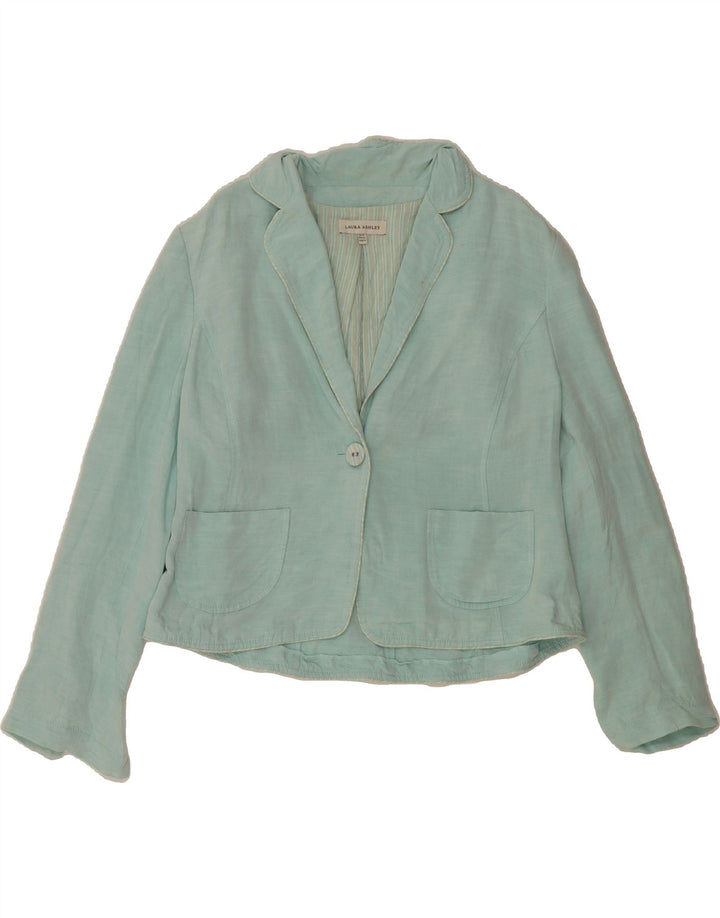LAURA ASHLEY Womens 1 Button Blazer Jacket EU 42 Large Blue Rayon Vintage Laura Ashley and Second-Hand Laura Ashley from Messina Hembry 