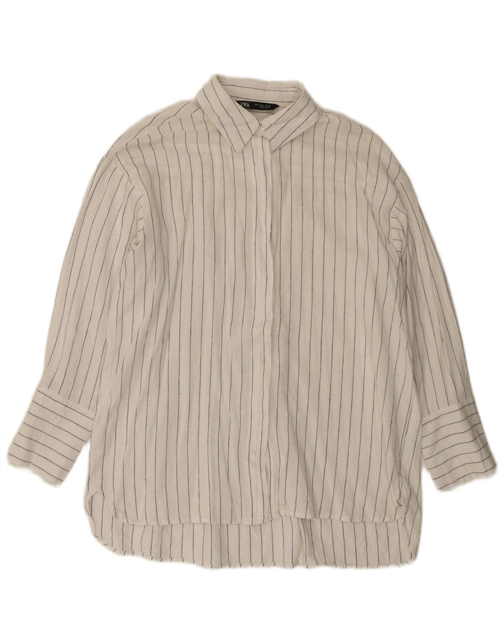 Camicia oversize lunga da donna Zara UK 10 piccolo gessato bianco