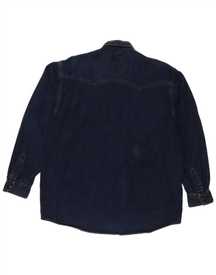 Camicia di jeans da uomo facile in cotone blu navy medio