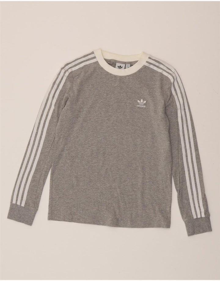 Top ADIDAS da donna a maniche lunghe UK 8 piccolo cotone chiazzato grigio
